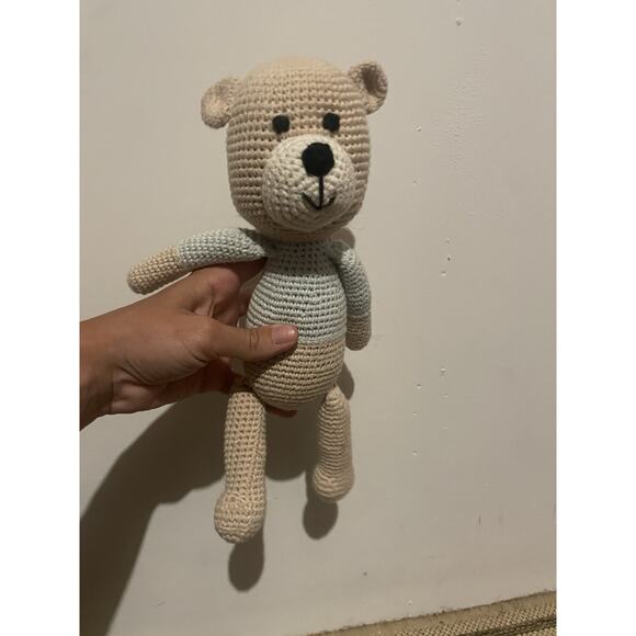 Handmade Crochet Teddy Bear With Blue Shirt Aprox 10.5 - Picture 1 of 4